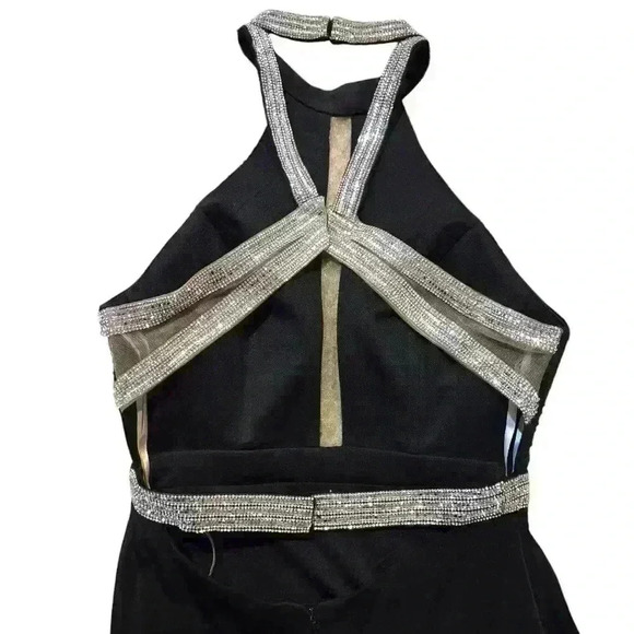 Rhinestone Halter Neck Open Back Mesh Center Gown with Train Size 2 - Picture 6 of 7